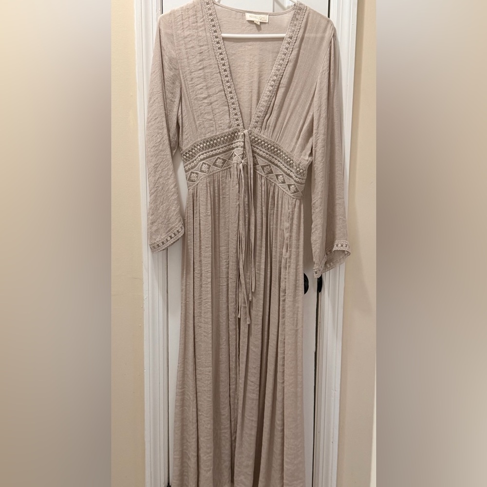Rebellion Again BOHO Maxi Beach Cover up with Lace Trim Elegant and Lightweight - Picture 12 of 14